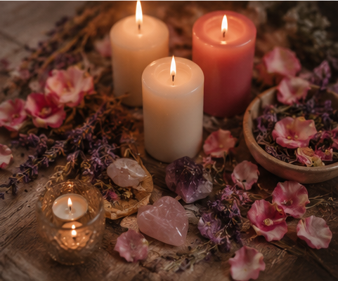 Candle work ritual setting